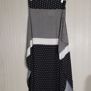 Milan Kiss Black/White Maxi Skirt, Sz L, Split sides and Attached Tie Belt